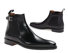 Handmade Men's black color chelsea leather boots, Men genuine leather boots 7-17