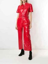 Party Stylish Leather Decent Genuine Red Formal Women Romper Pocket Jumpsuit