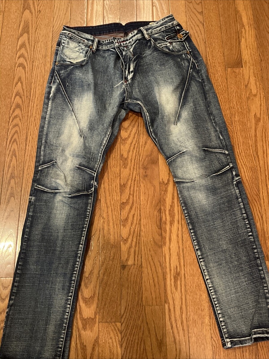 『TEN DENIM STAND SHT BLUE M』 Royal 7even Jeans Mens 34 x 32 RN#97619 Blue Denim Knee Seems | eBay