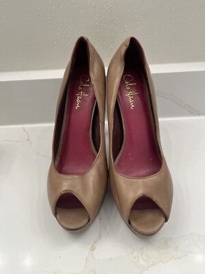 COLE HAAN Tan Leather Peep Toe High Stiletto Heel Pumps Nikeair Sole 8.5BNICE!!!