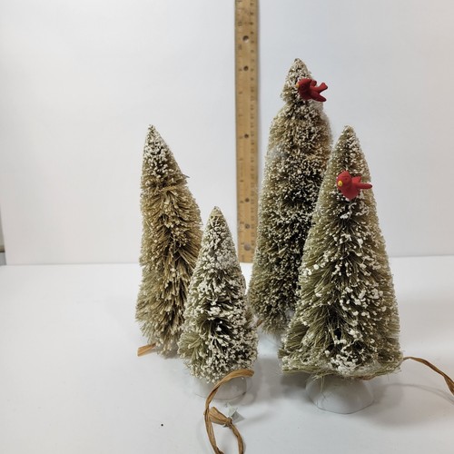4 Department 56 Bottle Brush Evergreen Christmas Trees 2 w/ Red Cardinal - Picture 3 of 6