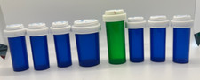 Lot Set Of 8 Blue Green Plastic Pill Medicine Bottles Craft Storage