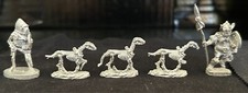 Lot 5 Grenadier Dungeons and Dragons Miniatures, Skeleton Guard and Dogs, 1980's
