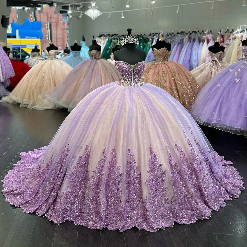 Elegant Lilac Quinceanera Dresses Ball Gown Lace Applique Formal Birthday Party eBay