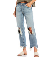 Free People Maggie Mid-Rise Straight Leg Crop Rip Jean Aged to Perfection Sz 29
