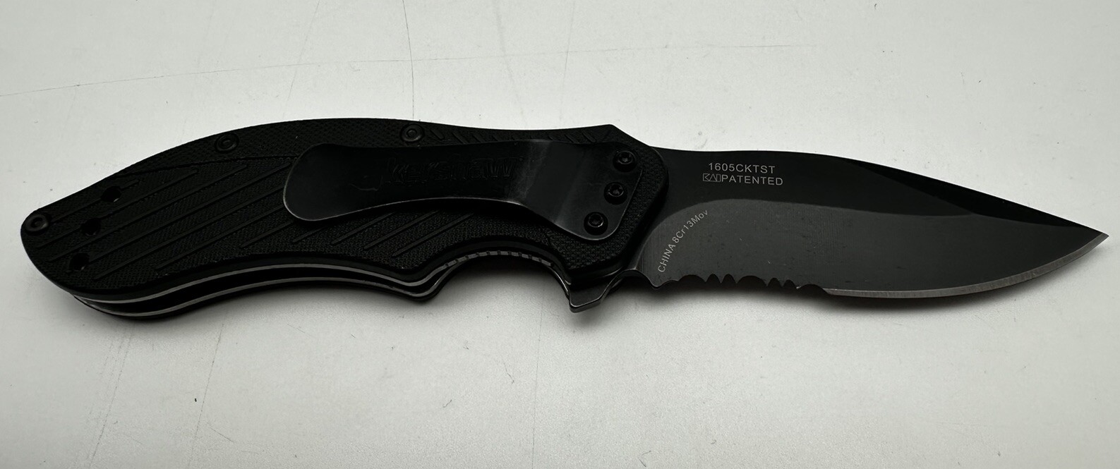 Kershaw Clash Black Serrated Pocketknife, 3" 8Cr13MoV Steel Drop Point