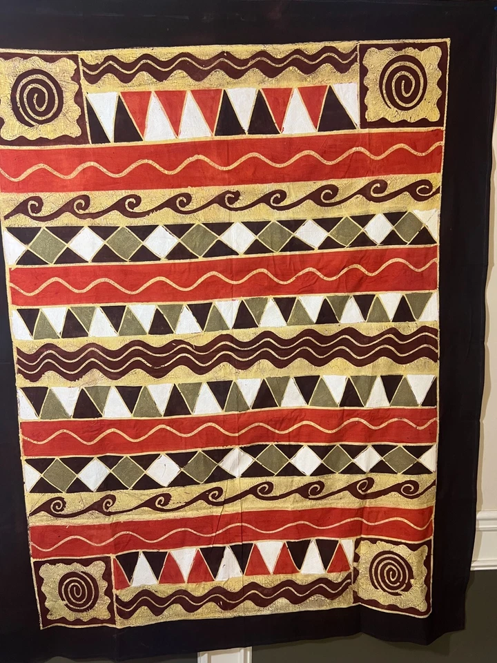 Tapiz Batik Zimbabwe Sadza Tela Abstracto Geométrico Tribal Diseño, 58" X 75" Foto 3 de 4