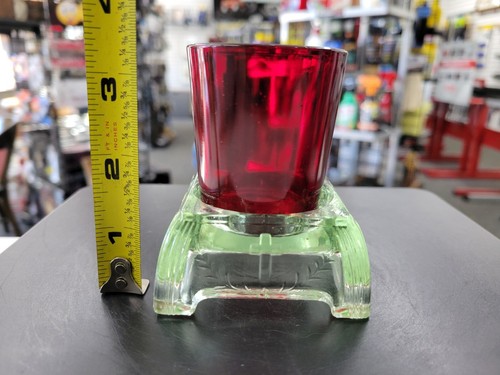 Vintage Two Piece Glass Candle Stand Holder. Pray For Us And Cross Design - Picture 12 of 12