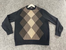 Dockers Sweater Men's Large Long Sleeve Argyle Black Crew Neck Pullover N94