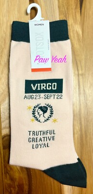Hot Sox Women s Virgo Zodiac Peach + Forest Green Crew Socks New SHIPS OUT FAST