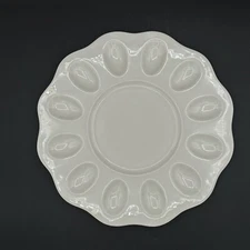 Deviled Egg and Condiment Round White Serving Platter Holds 12 Eggs 11.5 Inch