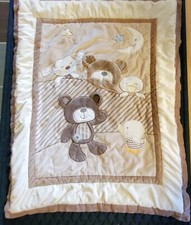 Baby Quilt Comforter Blanket Tan Beige Cream Brown Bunny Bear Duck Moon Chick