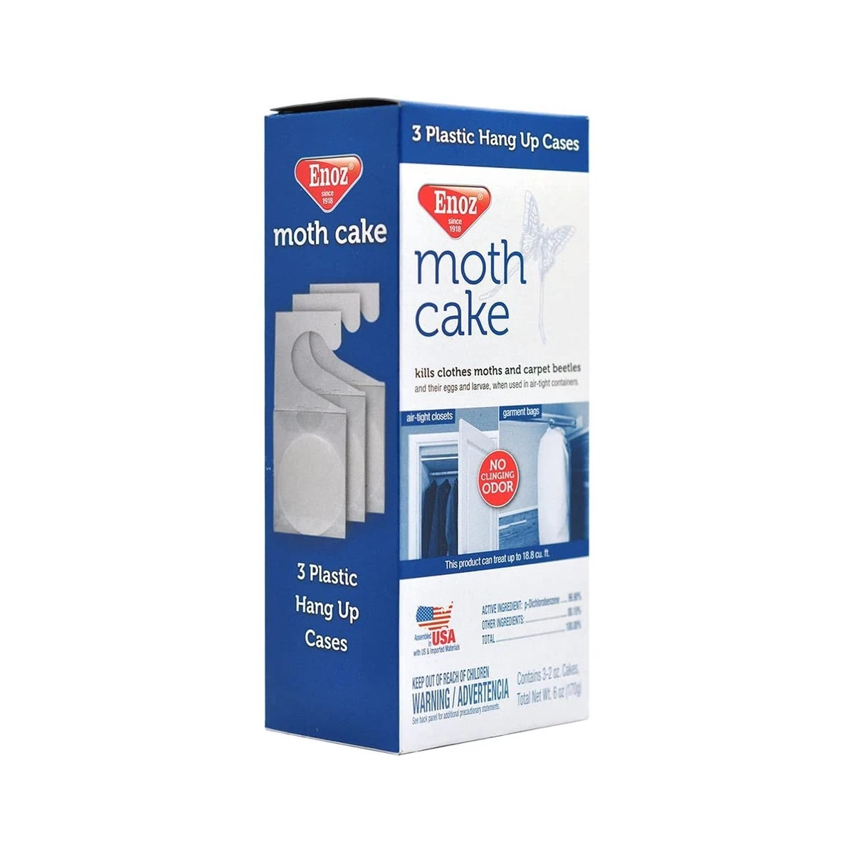 Enoz Moth Cake - 3 Pack (1) Kills Clothes Moths, Carpet Beetles, and Eggs and