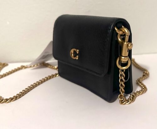 COACH C6718 Custodia per carte mezzo flap in pelle ciottolata nera, borsa a tracolla - Foto 10 di 15