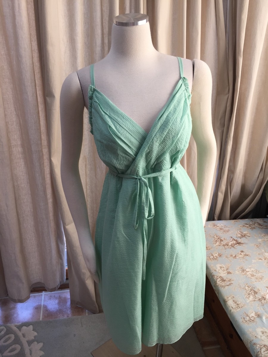 j crew mint green dress J. Crew Mint Green Seersucker Empire Surplice Dress Cotton Silk 2 Excellent