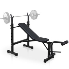 330LBS 4 in 1 Adjustable Weight Bench Folding Workout Bench Set w/ Barbell Rack