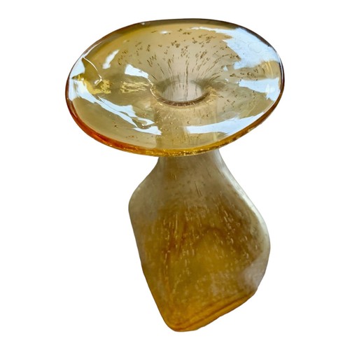 Hand blown Bubble Glass Vase Amber Yellow Margie's Garden Creative Artisans 8” - Picture 12 of 16