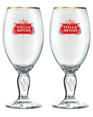 2 x Official Stella Artois PINT Glass RED Logo & GOLD Star Special Edition NEW