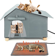 Elevated Heated Cat House for Outdoor Cats,Extra-Wide Weatherproof Heated Cat Sh