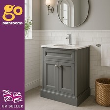 Image of Grey Vanity Unit Bathroom Unit with Traditional Marble Top & Ceramic Sink 60cm