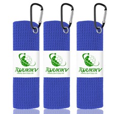 3 PCS Sky Blue Waffle Pattern Golf Towel 16x16 Inch Microfiber Carabiner Clip