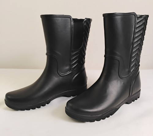 SPERRY Chevron Black Rain Boots Mid Calf Women's 7 Black Rubber Waterproof Logo