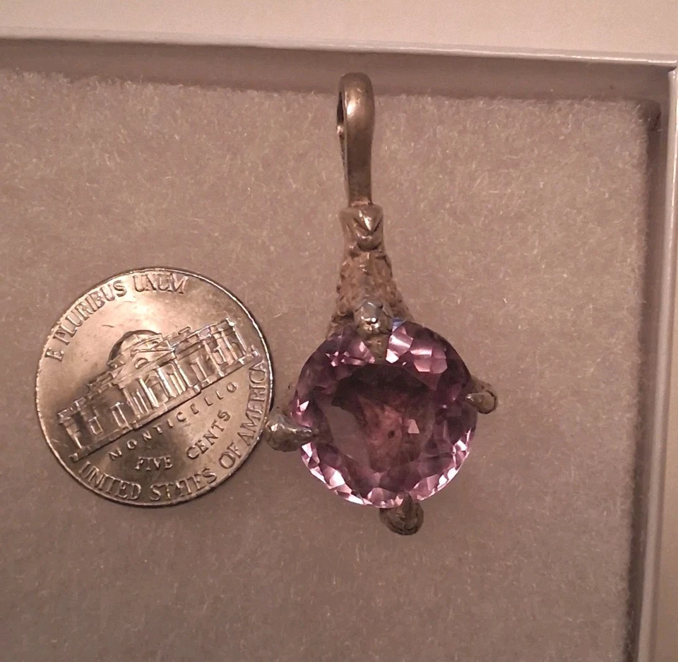 Colgante grande solitario amatista en plata de ley con garra de dragón/de colección años 70 Foto 3 de 4