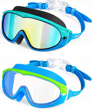 2 Pack Wide View Swimming Goggles, No Leaking Kids Swim Goggles with Anti-Fog/Uv