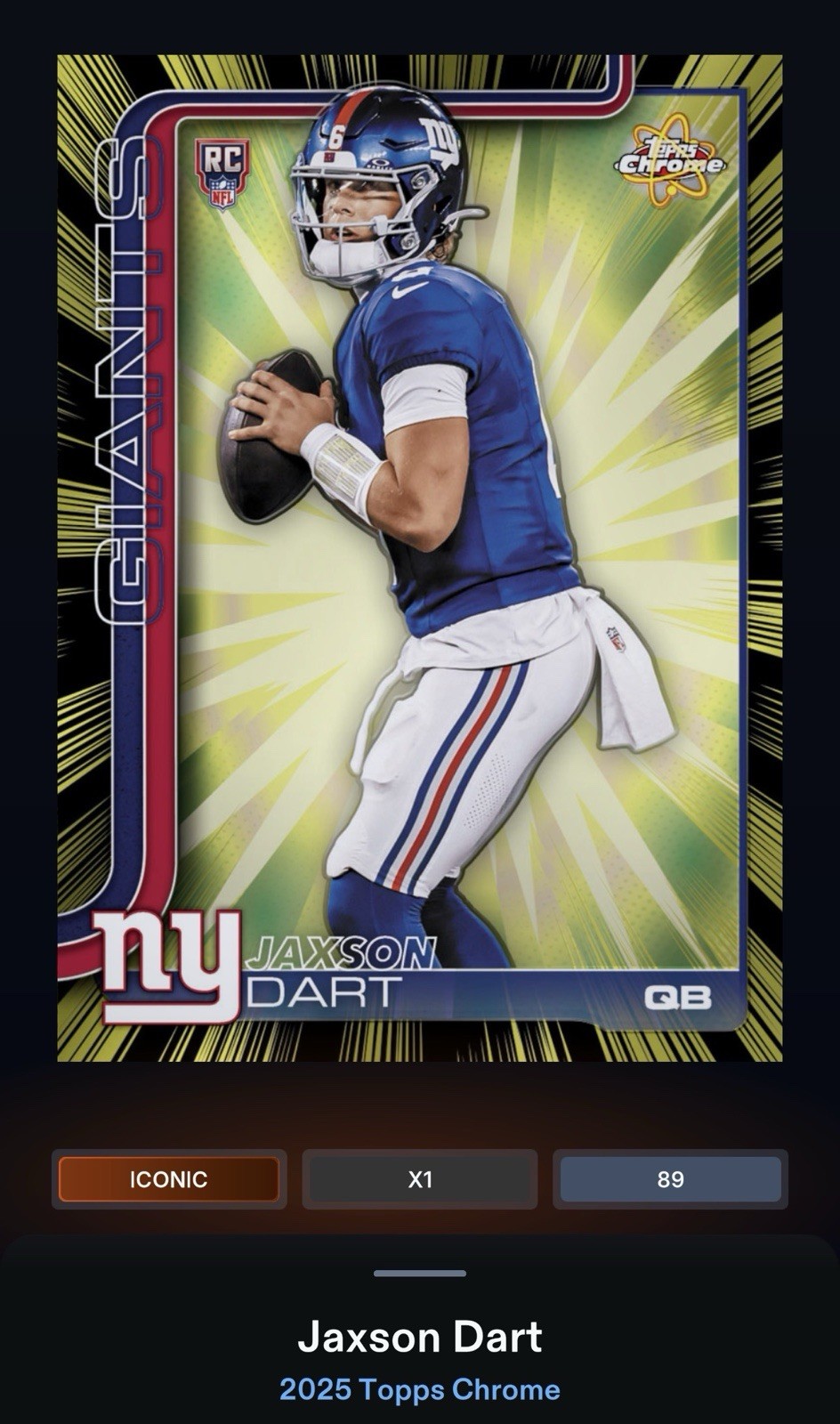 2025 Topps Chrome NFL Collect Jaxson Dart RC Radiating Rookies DIGITAL CARD