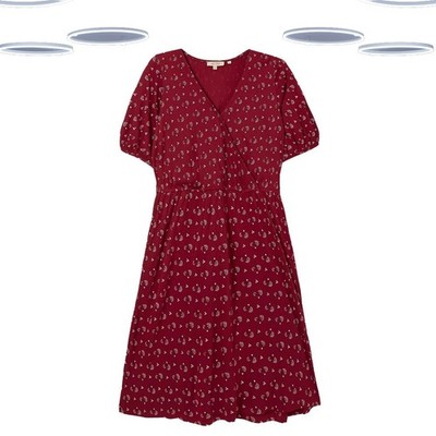 Ex Fat Face Damen Kleid Rot Batik Posy Kurzarm Wickel Viskose