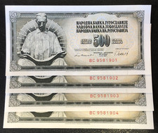 (4)x Yugoslavia 1981 500 Dinara Crisp UNC CONSENCUTIVE SERIAL # s Banknotes LOT