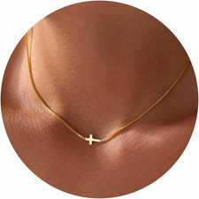 Elegant 14K Gold Plated Cross Necklace for Women - Adjustable Minimalist Choker