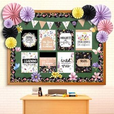 Pajean 62 Pcs Wildflower Classroom Bulletin Board Decorations with 3D Paper F...