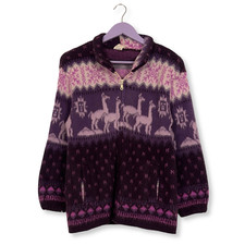 Pull Vintage Violet Fabriqué Au Népal 100% Laine Années 80 90 - Taille S/M Homme