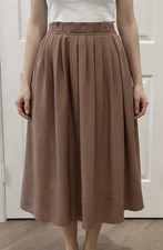 J. Crew Pleated Midi Skirt Women  s Size 4 Light Brown Minimalist Pull On Pockets
