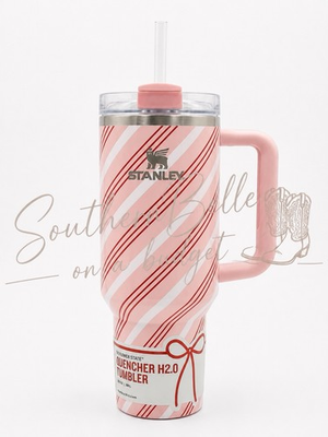 #ad 🎀 Stanley 40oz Quencher H2.0 Tumbler Pink Stripe Travel Mug NWT $45.00