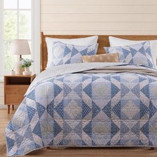 Quilt Set Queen Size Patchwork Blue Marigold Floral Quilt Sets Reversible