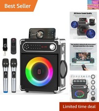 Karaoke Machine with Two Wireless Microphones, Portable Bluetooth Speaker wit...