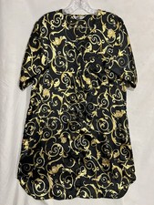 Black And Gold Silk De mask Vanity Fair Nightie With Buttons Women?s Size M/L