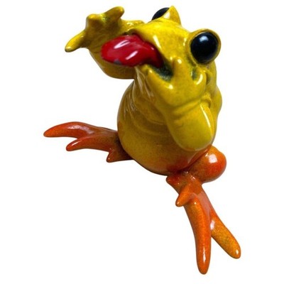 Kitty s Critters Speak No Evil Frog Figurine Yellow Red Tongue Ceramic 3''