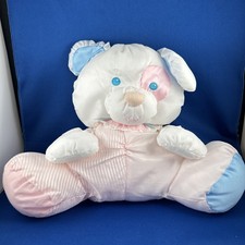 Vtg Fisher Price Puffalump Puppy Dog Nylon 356 1988 Pink Blue Rattle Clean