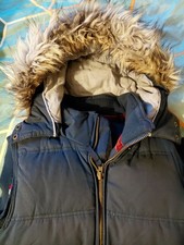 Ladies Fat Face Gilet. Size 12. Navy With Fur Trimmed Hood
