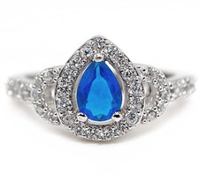 3CT Treated Blue Sapphire  Topaz 925 Solid Sterling Silver Ring Jewelry Sz 7