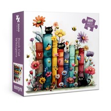 Book Cat Flower 1000 Piece Jigsaw Puzzle for Adults 23.9 x 23.9 Inch