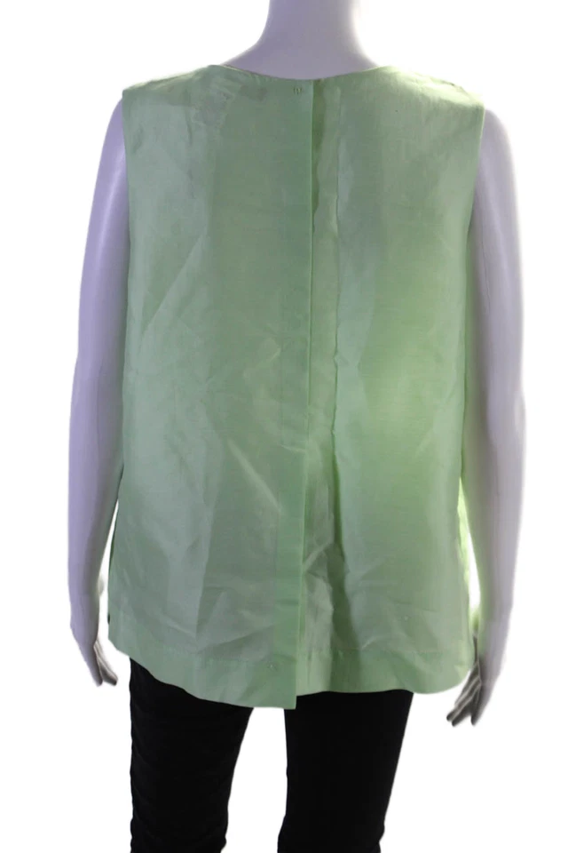 Lida Baday Women's Round Neck Sleeveless Slit Hem Blouse Green Size 10 - Image 3 of 4