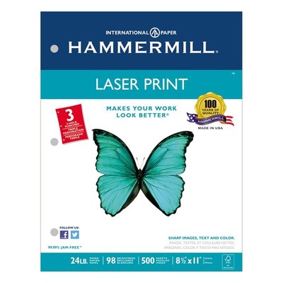 Hammermill Laser Print Paper, 3-Hole Punch, 24 lb, 8.5 x 14-1 Ream (500 Sheets)