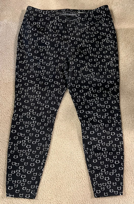 Hot Topic Blackheart CAT PRINT BLACK STRETCH SKINNY JEANS 18/20  HALLOWEEN