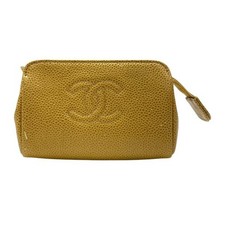 Chanel Coco Mark Pouch Mini Multi-Pouch Cosmetic Pouch Caviarskin Beige Auth