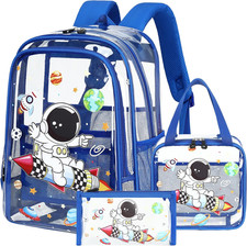 Clear Backpack for Boys Girls,15.6 Inch Kids Backpack Set with Lunch Bag Pencil