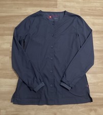 Urbane Women  s Scrub Jacket S Gray Button Front Long Sleeve Warm Up Nurse